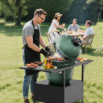 Outdoor Grill Table for Big Green Egg Style BBQ, Metal Grill Cart with 2 Folding Panels, Compatible with up to Large Green Egg, Kamado Joe Jr - Image 4