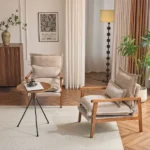 Cloud Shaped Indoor Leisure Chair with Solid Wood Armrest, Metal Frame, Chenille Fabric Accent Chair with Lumbar Pillow, Single Sofa Chair Khaki - Image 19