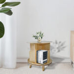 1-Layer Rotating Bookcase 360 Rotating Display Rack Pine Wood Rotating Bookshelf - Image 3