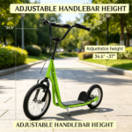 Green Teens Kids Ride-On Scooter: Height Adjustable Handlebar, Dual Brakes, Pneumatic Wheels – Safe Toy for Children 5 and Up - Image 8