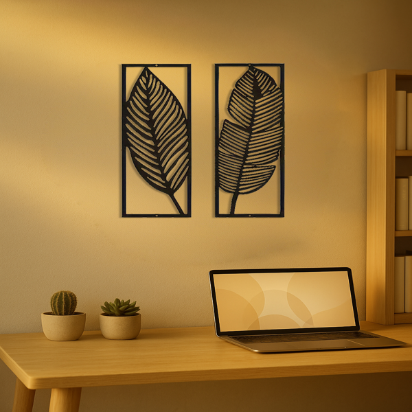 CIFbuy 2pcs Leaf metal wall art, handmade iron plant decoration, rural black hanging accessories, natural inspiration, home decoration, vivid leaf pa(TikTok/temu self-pickup orders)