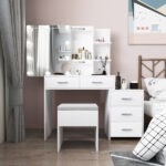 Old Code 36347634 Particleboard Triamine Veneer 5 Pumps 2 Shelves Mirror Cabinet Three Dimming Light Bulb Dressing Table Set White - Image 2