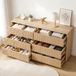 Handleless 6-Drawer Dresser with Grille Finish P2 Particleboard + MDF & Melamine Veneer + Vacuum-Formed Storage Cabinet 55.12*15.75*27.95in Oak - Image 18