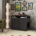 Litter Box Enclosure, Cat Litter Box Furniture with Hidden Plug, 2 Doors,Indoor Cat Washroom Storage Bench Side Table Cat House, Large Wooden Enclused Litter Box House, Esspresso - Image 2