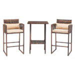 Outdoor 3 Piece Patio Bar Set, Bar Height Bistro Table Set for 2 People, High Top Wicker Bar Stools and Table Outdoor Bar Set with Cushions and Pillows, Brown Gradient Rattan & Beige Cushion - Image 15