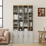 72" Tall Slim Storage Cabinet, 6-Tier Narrow Freestanding Bathroom Cabinet with 1 Door and 2 Adjustable Shelves, Bookcase Display Storage Shelves, Cube CD DVD Storage Cabinet-Antique White - Image 10