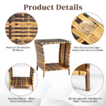 [Replace old code: 21936583] Glass Surface Yellow Gradient Iron Frame Rattan Side Table - Image 3