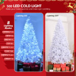 8 FT Pre-lit Artificial Christmas Tree, Hinged Xmas Pine Tree with 1500 Branch Tips, 500 Lights for Holiday Party Office Home, White - Image 5