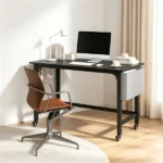 Mobile Rolling Computer Desk 48 Inch, Heavy Duty Metal Frame Home Office Desk with Storage Bag Hooks Lockable Wheels for Bedroom Dorm - Image 11
