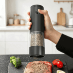 2PCS electric salt and pepper grinder set, portable and practical, with one handed button control, adjustable thickness, black pepper grinder - Image 5