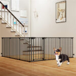 6-Panel Expandable Safety Gate (34.5"-154"), 270° Rotatable Baby/Pet Barrier for Fireplace Stairway Doorway-Black - Image 3