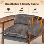 Cloud Shaped Indoor Leisure Chair with Solid Wood Armrest & Solid Wood Frame, Chenille Fabric Accent Chair with Lumbar Pillow, Single Sofa Chair Dark Grey - Image 4