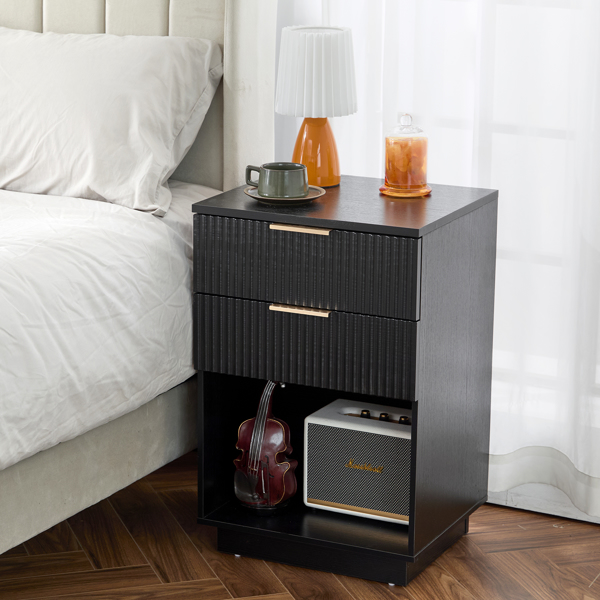 Black P2 Density Board Wavy Pattern Drawer Front 454070cm Two-Drawer Bedside Cabinet