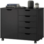 5-Drawer Rolling File Cabinet on Wheels, Wood Printer Stand with Storage Drawers for Home Office, Black (Shipment from Walmart) - Image 3