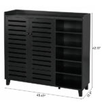 Shoe cabinet with 2 doors, 5 open compartments, and a tabletop with a back panel; made of MDF; 116*35.5*107cm; black - Image 3