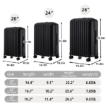 20"/24"/28" 3 pcs/set in ABS Spinner Wheel Luggage, Carry on Suitcase, with Cup Holder & USB Port & Phone Holder (Black) - Image 12
