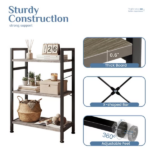 3 Tier Bookshelf, Free Standing Shelf, Bookcase Shelf Storage Organizer, Industrial Book Shelves for Home Office, Living Room, Kitchen, Gray (Shipment from Walmart) - Image 4