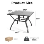 5‑Piece Outdoor Patio Dining Set, 4 Metal Chairs (350 lbs Capacity), 37.8" Square Wood‑Grain Metal Table w/ Umbrella Hole,Rustproof, Ergonomic Slat Design, 30‑Min Quick Assembly, Ideal for Garden - Image 3