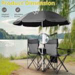 Portable Outdoor 2-Seat Folding Chair with Removable Sun Umbrella Black - Image 6