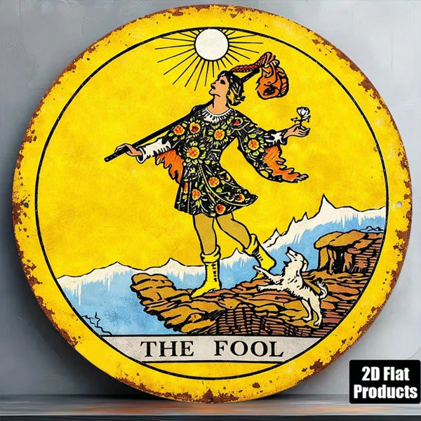 CIFbuy 1pc 8x8in The Fool Tarot Card 2D Flat Round Sign, "" Tarot Card 2D Flat Round Sign, 2D Flat Round Sign, Vintage Divination Prediction Plaque TikTok, TikTo Self-pickup Logiaqics