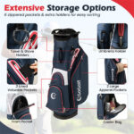 14-Way Golf Cart Bag - 6 Zippered Pockets+Cooler Pocket, Waterproof Zippers, Navy + Red - Image 6