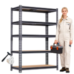 Garage Shelving Storage 60” H, Heavy Duty Metal Shelves 2400 lbs Capacity, Adjustable 5 Tier Rack for Basement Warehouse Pantry Closet, Black - Image 4