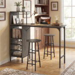 3PCS Bar Table & Stools Set, Wine Storage (6 Bottles + Wine Glass Holder), Oak - Image 5