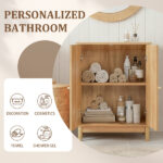 Natural wood color, particleboard with melamine veneer and rattan finish, 60*30*80cm, double doors, bathroom vanity - Image 13