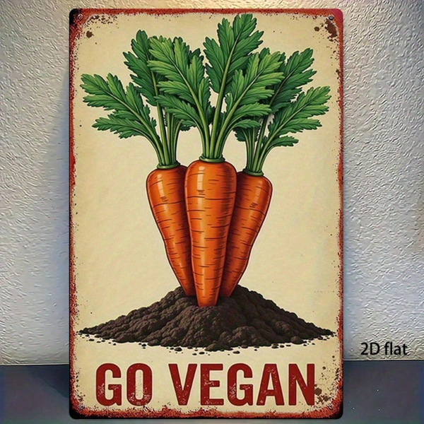 90e9a736-bd65-4b7d-a175-2c27e8efa7ed.png CIFbuy Vintage Carrot GO VEGAN Metal Wall Sign, Rustic Distressed Iron Decor, 8x12 Inch Handcrafted Antique Look, 2D Flat Slogan Plaque TikTok, TikTok, aque Self-pickup Logiopics - Image 1