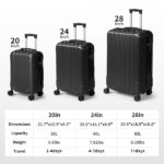 ABS Trolley Case 20in 24in 28in 3PCS Suitcase Set Vertical Striped Frosted Case Suitcase Black - Image 20