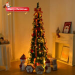 6 FT Fully Decorated Pre-lit Christmas Tree, Pop Up Artificial Xmas Tree with 150 Warm Lights Battery Operated and Red & Golden Ornaments for Home Office Store Holiday Deco - Image 10