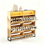 (Do Not Sale on Amazon) 4-Compartment Flip-Up Drawer Shoe Cabinet with Grilles and 2 Drawers LED Light Strip Iron Legs Particleboard Cabinet Body MDF Grille Door Iron Legs Shoe Cabinet 47.24*9.45*44.65in Oak - Image 3