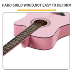 Matte Pink 38-inch Acoustic Guitar with Picks, Strings, Capo, Case, Tuner, and Strap - Image 6