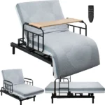 Electric Lift Bed for Seniors - Wired Remote Control with One-Touch Backrest Lift & Leg Lowering, Fall-Safe Rails & Detachable Meal Tray, Safe Standing/Sitting/Lying Aid