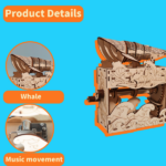 3d wooden puzzle Hand Whale music box Handmade Assembly Model kit Holidays birthdays Christmas gifts - Image 3