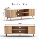 59.05 Inch Low Profile TV Stand - Light Brown Laminate Particle Board Media Console with Double Slatted Doors, Entertainment Center for Living Room & Bedroom - Image 2