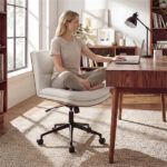 White Armless Office Chair , Curved Backrest & Wide Seat, 360° Swivel & Rocking Function - Image 3