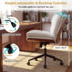 White Armless Office Chair , Curved Backrest & Wide Seat, 360° Swivel & Rocking Function - Image 4