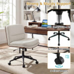 White Armless Office Chair , Curved Backrest & Wide Seat, 360° Swivel & Rocking Function - Image 7