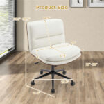 White Armless Office Chair , Curved Backrest & Wide Seat, 360° Swivel & Rocking Function - Image 8