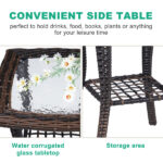 Outdoor Wicker Side Table, Rattan End Table with Glass Top, Patio Coffee Bistro Table for Indoor Garden Porch Balcony, Brown - Image 8