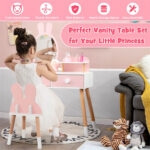 2-in-1 Kids Vanity Table Set with Detachable Mirror, Pink Dressing Table with Storage Shelf & Drawers for Girls - Image 11