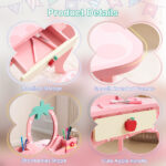 Pink MDF spray-painted + apple-printed 1-drawer 2-desktop storage box children's dressing table set - Image 6