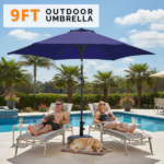 9ft Patio Umbrella, Outdoor Market Umbrella with Push Button Tilt, Crank Handle, 6 Sturdy Iron Ribs, UPF 50+ Waterproof Polyester Canopy, KD Design for Garden, Deck, Backyard, Poolside, Navy Blue - Image 20