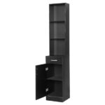 MDF With Triamine One Door One Drawer Three Compartments High Cabinet Bathroom Wall Cabinet Black - Image 3