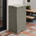 31 Gallon Large Outdoor Trash Bin, Waterproof Resin Garbage Can with Lid & Drip Tray, Light Brown Waste Container for Porch & Backyard (Shipment from Walmart)