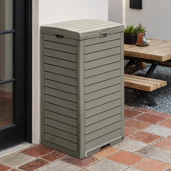 916f85b0-a235-45f9-822f-63a4d1dc7e5c-1.webp 31 Gallon Large Outdoor Trash Bin, Waterproof Resin Garbage Can with Lid & Drip Tray, Light Brown Waste Container for Porch & Backyard (Shipment from Walmart) - Image 1