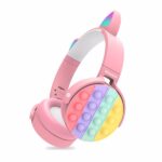 Fidget Headphones Kids Toy Headset, Wireless Bluetooth Headphone Pop Bubble On-Ear Headphone Fidget Toy Rainbow Color Fidget Headset for Children Adults (Pink-Cat) - Image 3