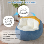 Oversized Bean Bag Chairs,Multicolor Faux Fur Couch Filled with Shredded Sponge,Large Lounger Sofa For Living Room,No Assembly Required , Blue+White+Yellow - Image 7
