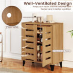 24" Farmhouse Shoe Cabinet with 2 Louvered Doors - 4-Tier Shelves, 3 Adjustable Layers (Natural Wood Grain) - Image 6